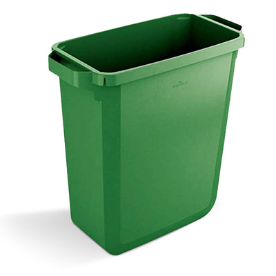 60L Durable DURABIN Green Plastic Waste Bin with Open Top & Handles for Home & Office