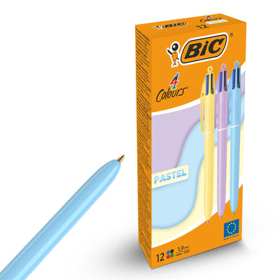 BIC 4-Colour Pastel Pens Pack of 12 Retractable Medium Points for Office School Home