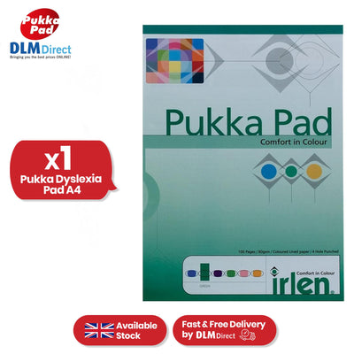 Pukka Pad Irlen A4 NotePad - 80gsm 100 Pages Green Paper Notebook, Lined Refill Notepads for Kids