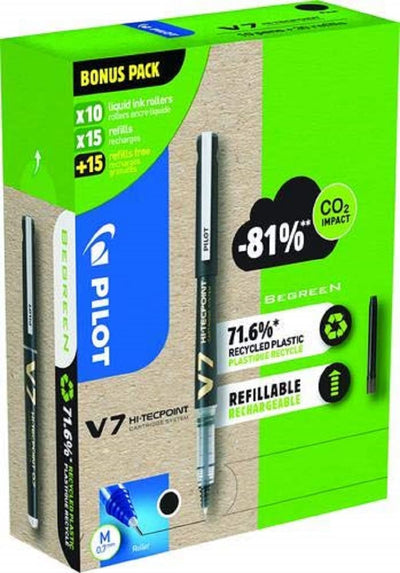 V7 Cartridge System Liquid Ink Fine Line 10 Pens + 30 Refills - Black - Pack of 1 to 5