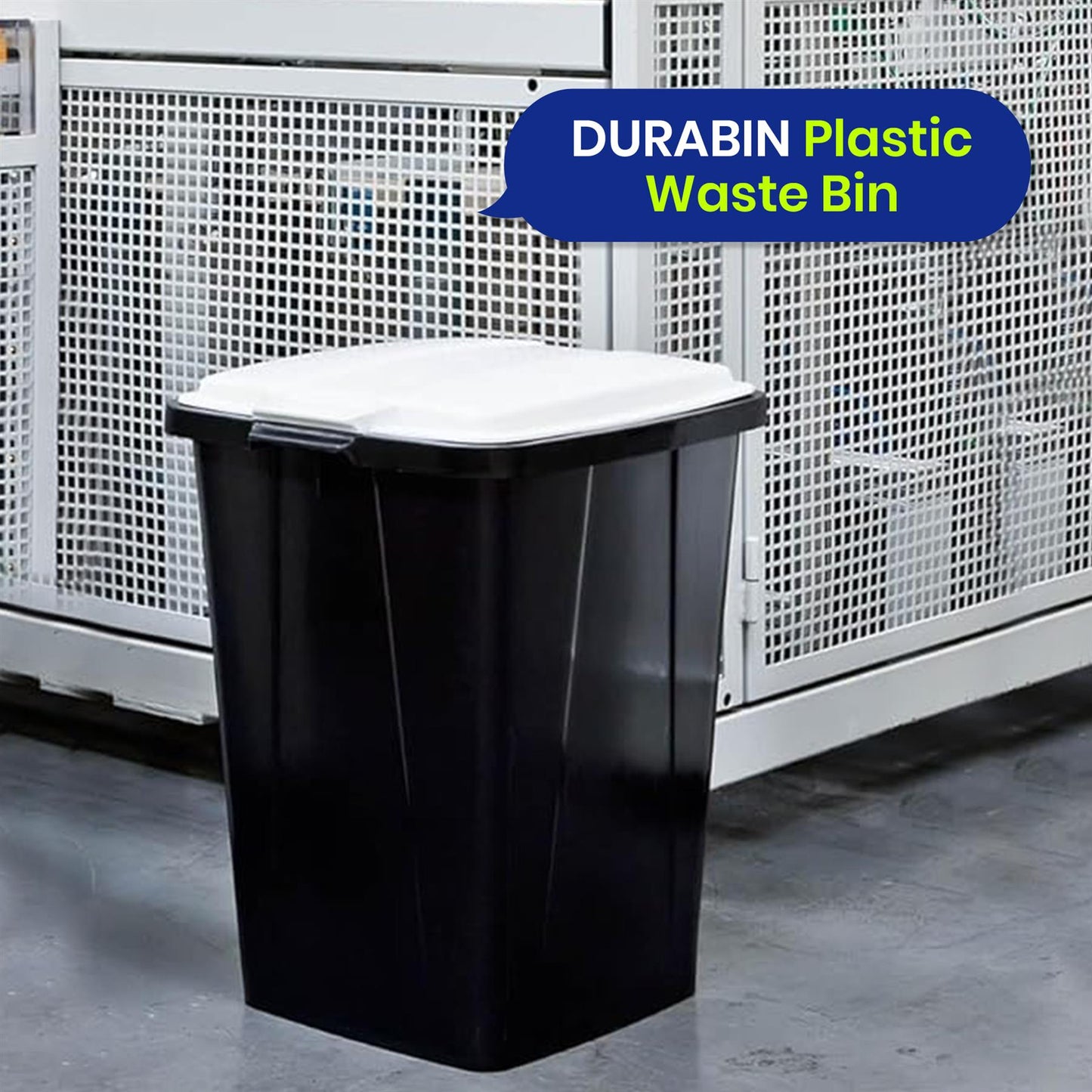 Durable Durabin Black Waste Bin 90L Stackable Plastic Bin with Sturdy Handles