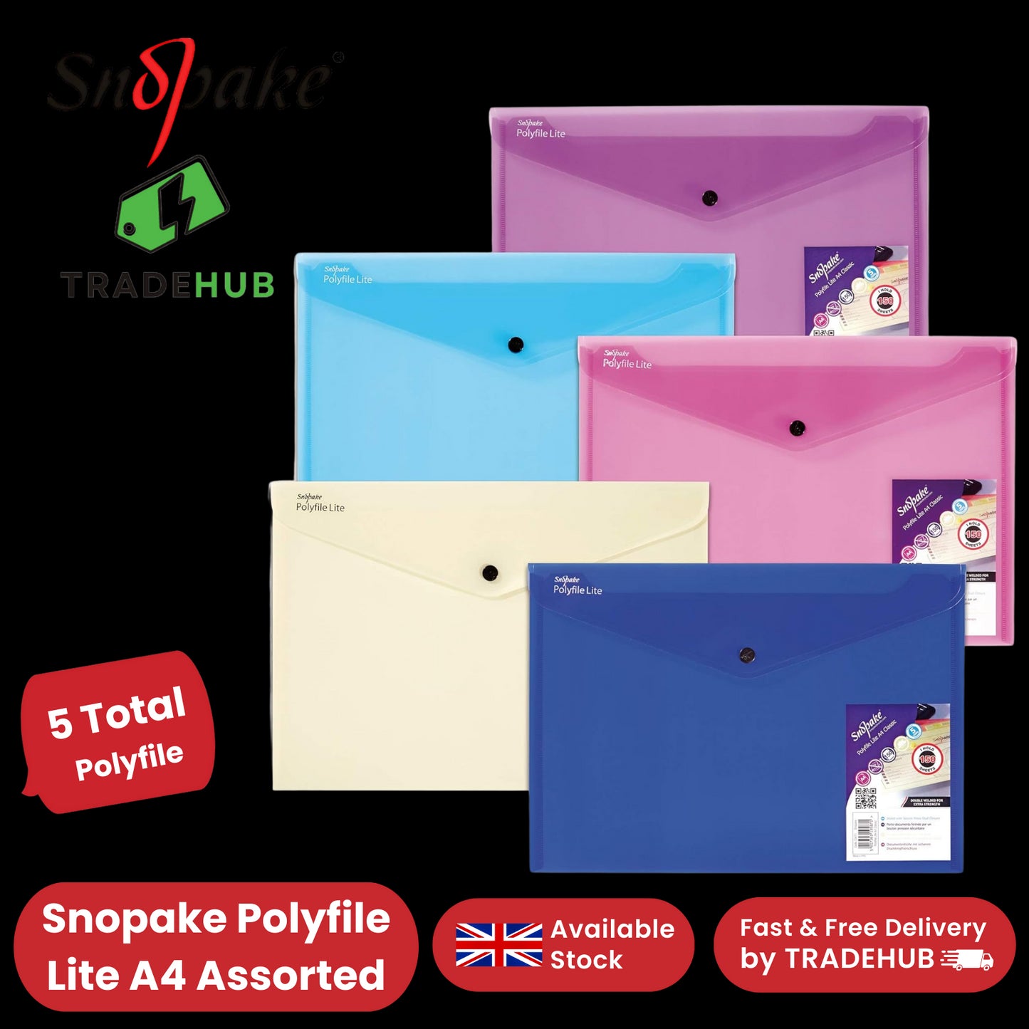 Snopake Polyfile Lite A4 Assorted for Secure and Stylish Document Storage x5