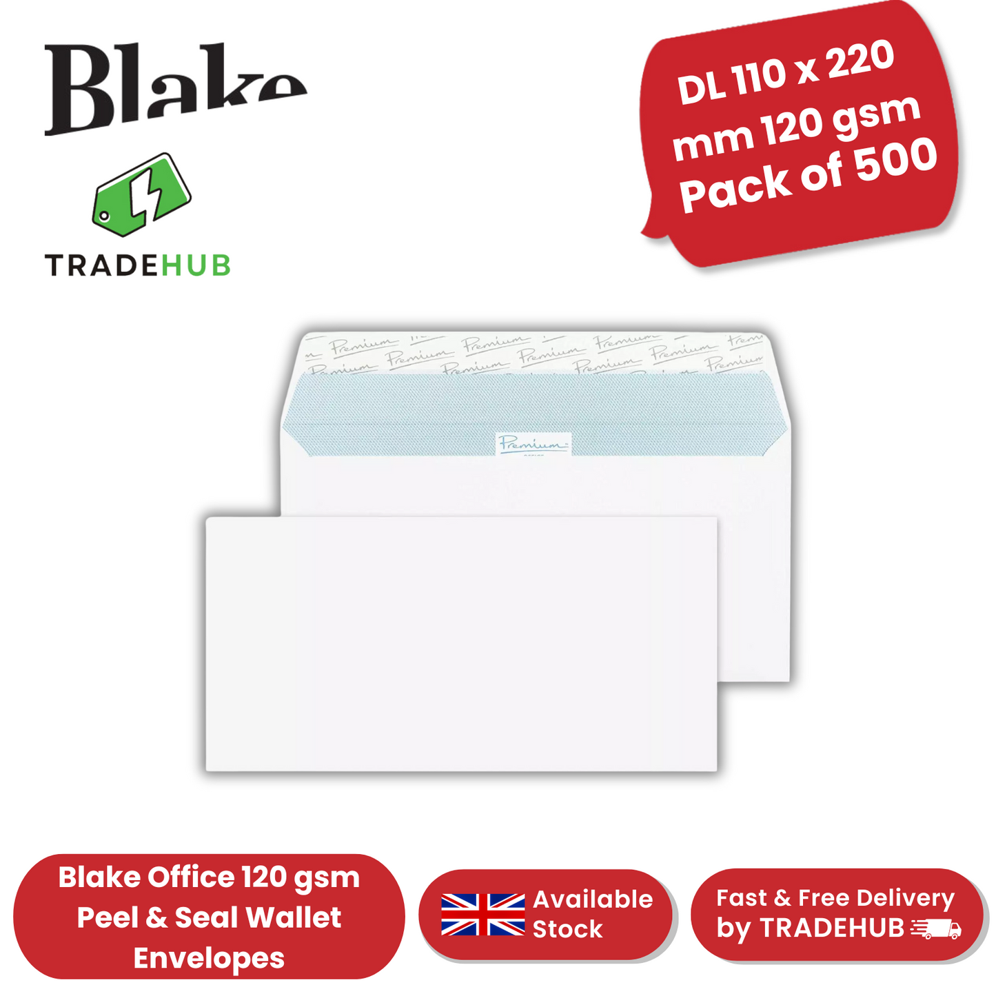 Blake Office DL 110 x 220 mm 120 gsm Peel & Seal Wallet Envelopes (32215) - 500