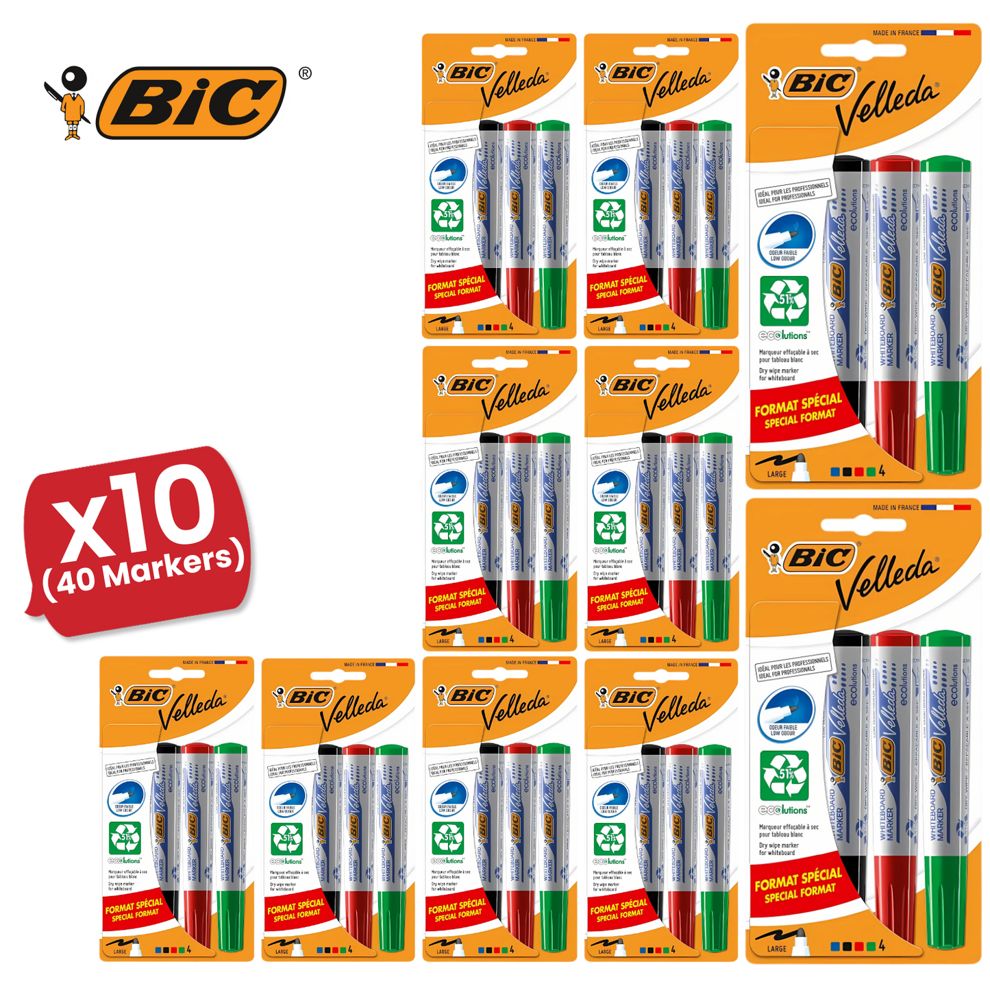 BIC Velleda 1701 ECOlutions Whiteboard Markers Assorted - Pack of 4
