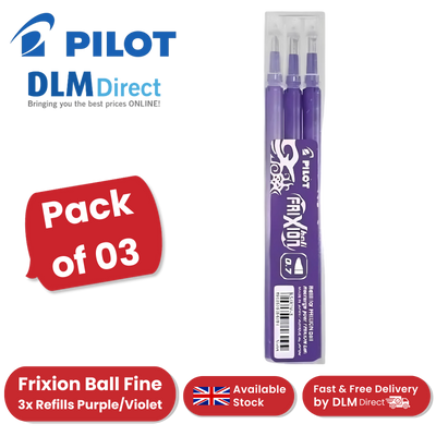 Pilot FriXion Pen Refills Purple/Violet - (Pack of 3) 0.7mm Fine Tip Erasable