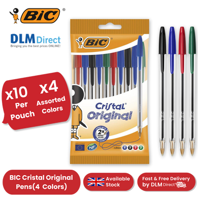 BIC Cristal Original Ballpoint Pens, Fine 1.0mm, 10 Assorted Colours, Comfortable Grip for School and Office