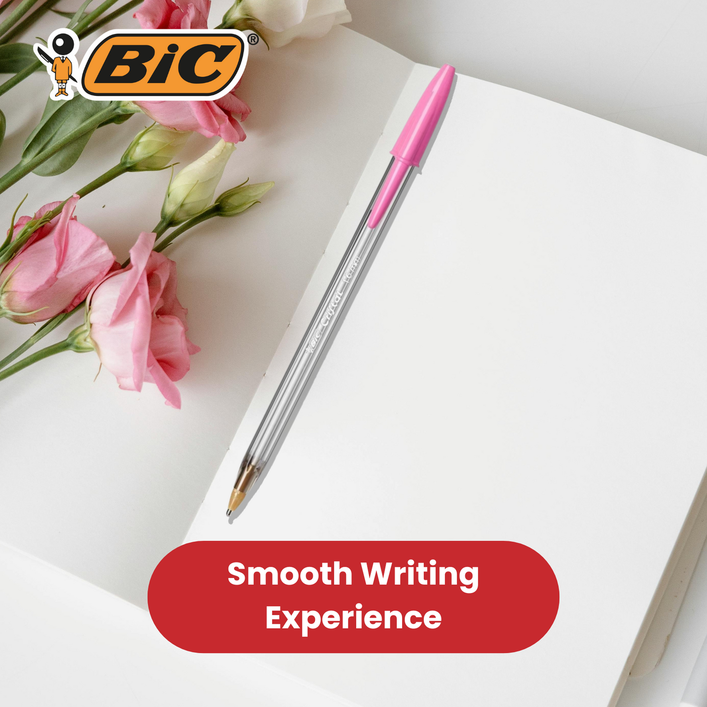 BIC Cristal Ballpoint 1.6mm Medium Point Pen Smooth Writing & Stylish Pen - Pink