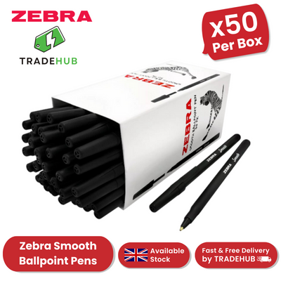 Zebra Smooth 1.0mm Tip Black - Ballpoint Pens Office & School Use - Box of 50