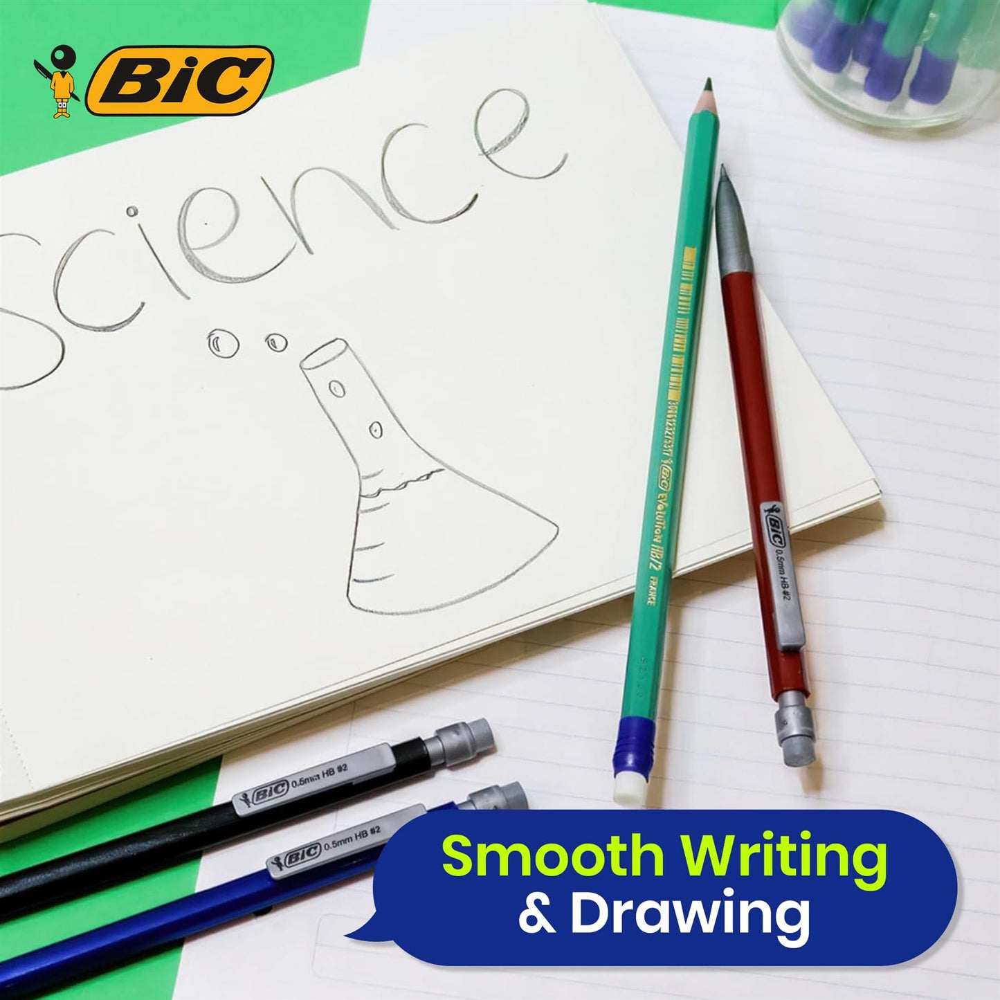 BIC Evolution Original, Erasable HB Graphite Pencils with Eraser - Pack of 8