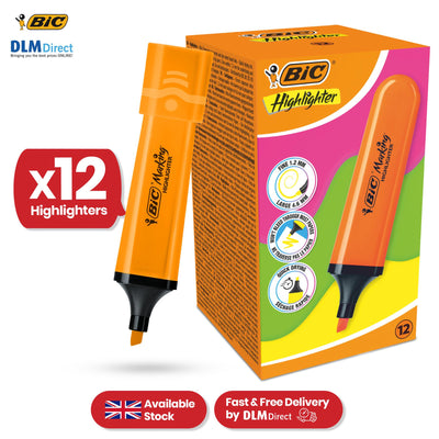 BIC 12x Marking Highlighter Flat Marker Neon Orange Modular Tip for Precise Highlighting
