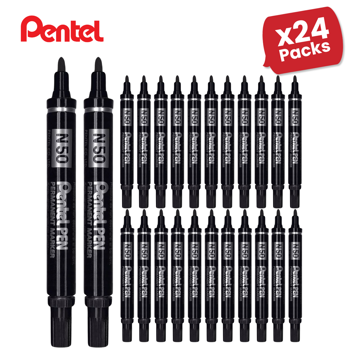 Pentel N50 Permanent Marker Bullet Tip 1.5-2mm Line Black Ref N50-A - 24 Packs
