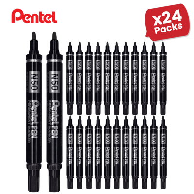 Pentel N50 Permanent Marker Bullet Tip 1.5-2mm Line Black Ref N50-A - 24 Packs