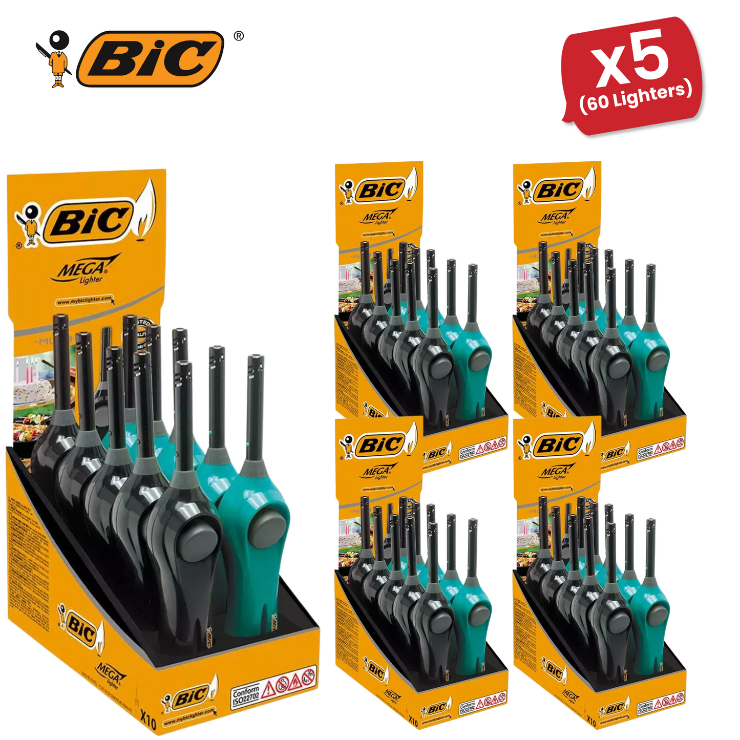 BIC Mega Standard Utility Lighter Blue & Black - Box of 10