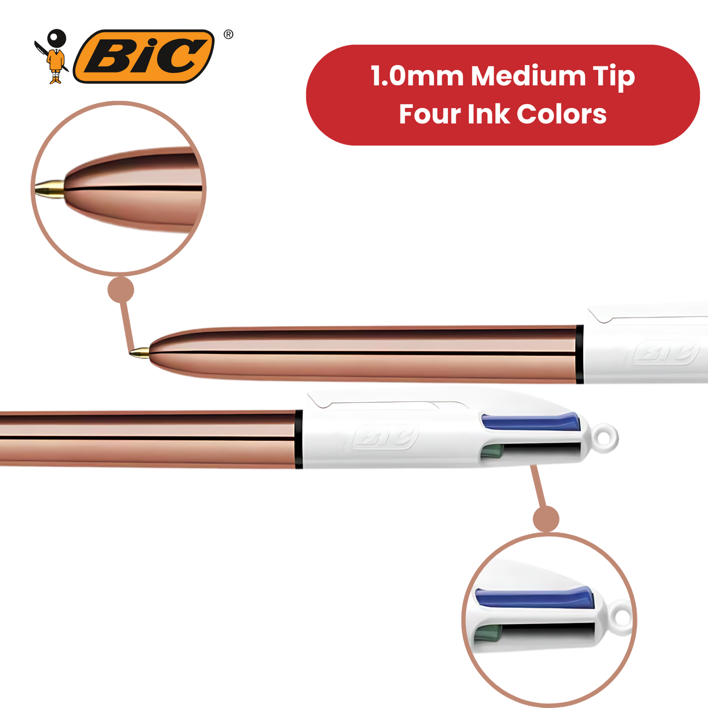 BIC 4 Colour Shine - Rose Gold - Single Pen