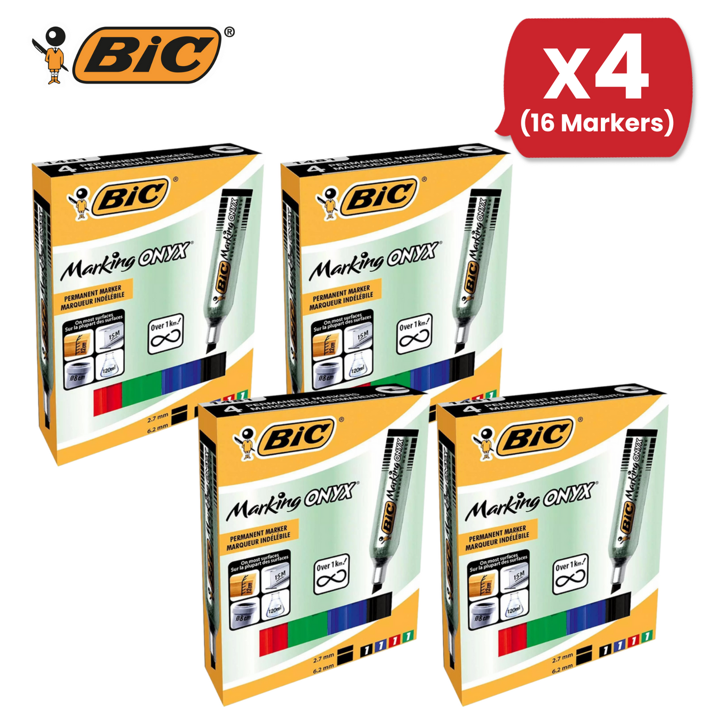 BIC ONYX 1482 Mini Permanent Marker Bullet Tip Assorted Pack of 4 - 1 to 5 Packs