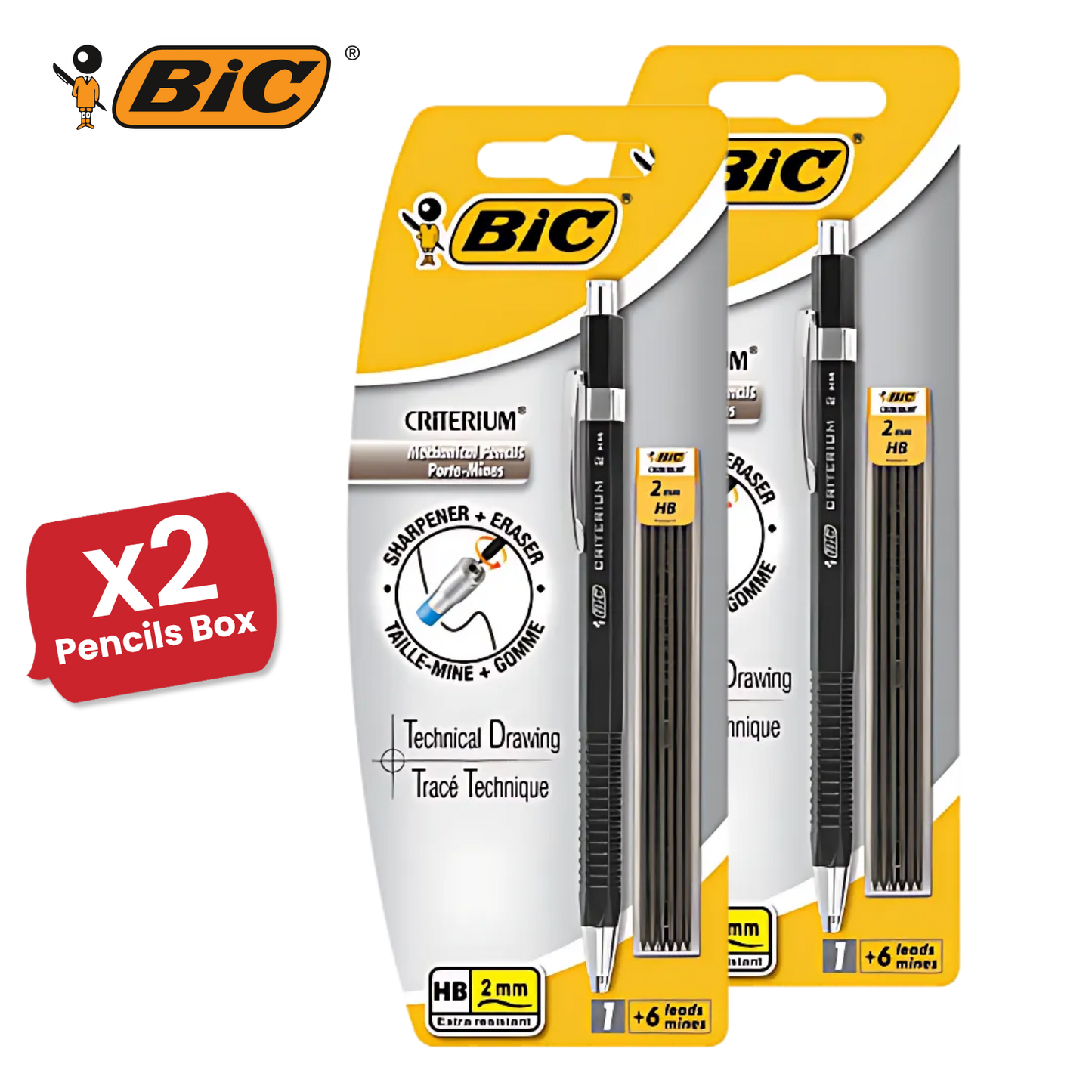 BIC Criterium 2mm Lead Mechanical Pencil  Plus 6 Leads),Black - Pack of 1 to 5