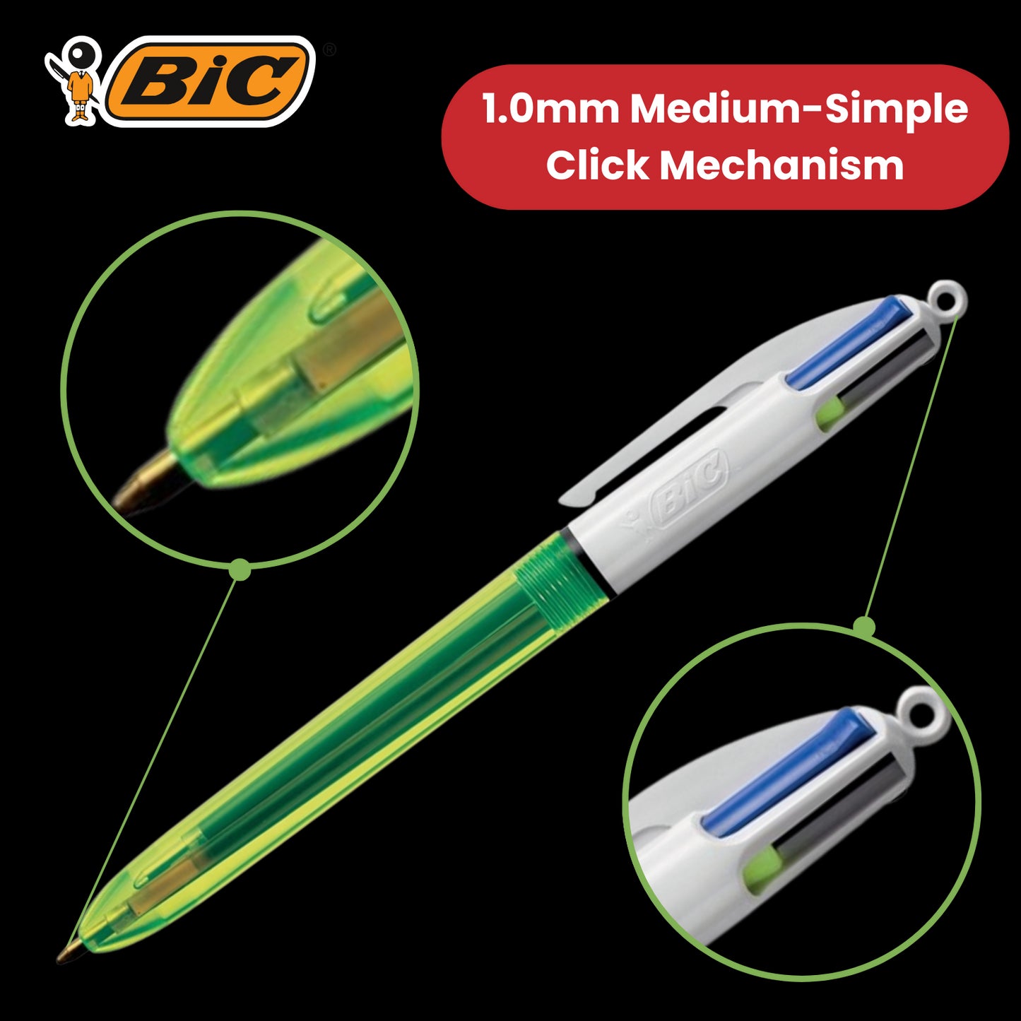 Bic 4 Colours Fluo Retractable Ballpoint Pen - Pack of 12