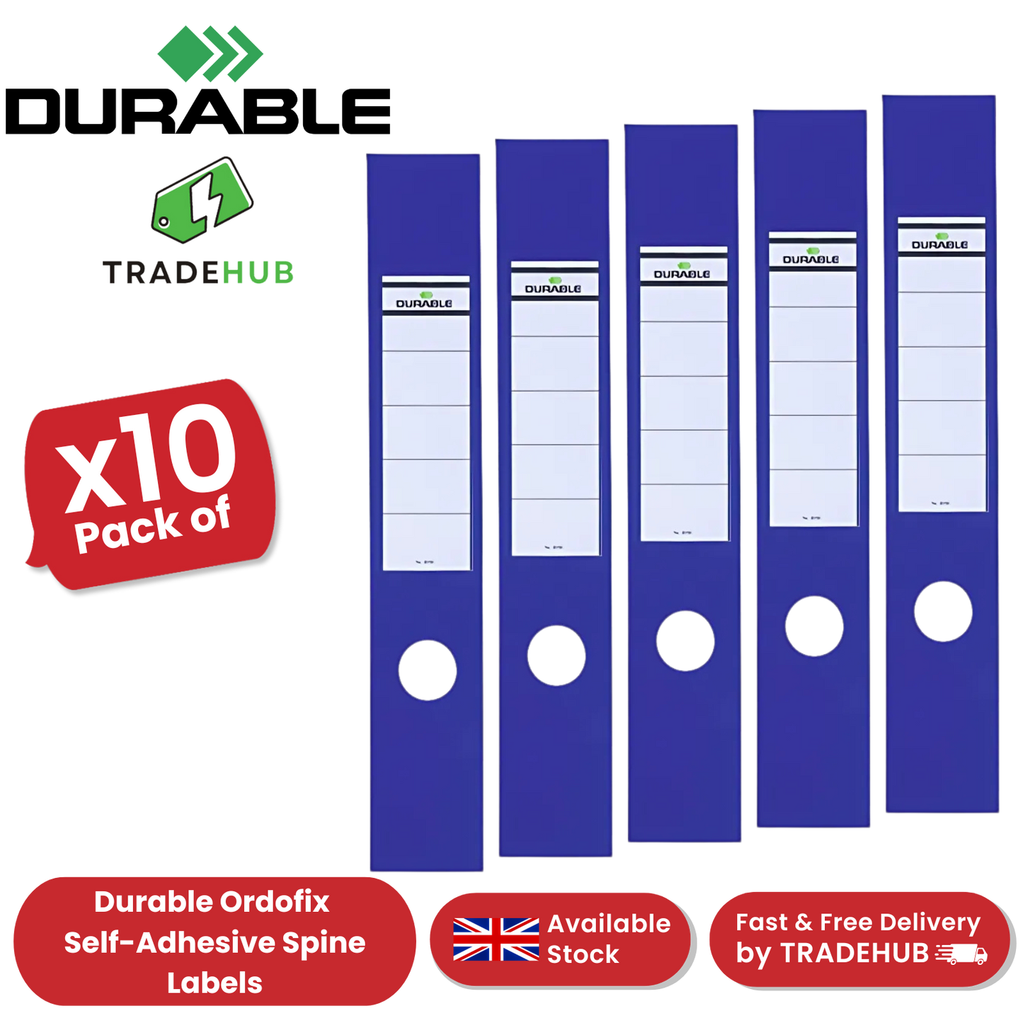 Durable Ordofix Self-Adhesive Spine Labels - Blue - Pack of 10 - 60 mm - 1 to 5