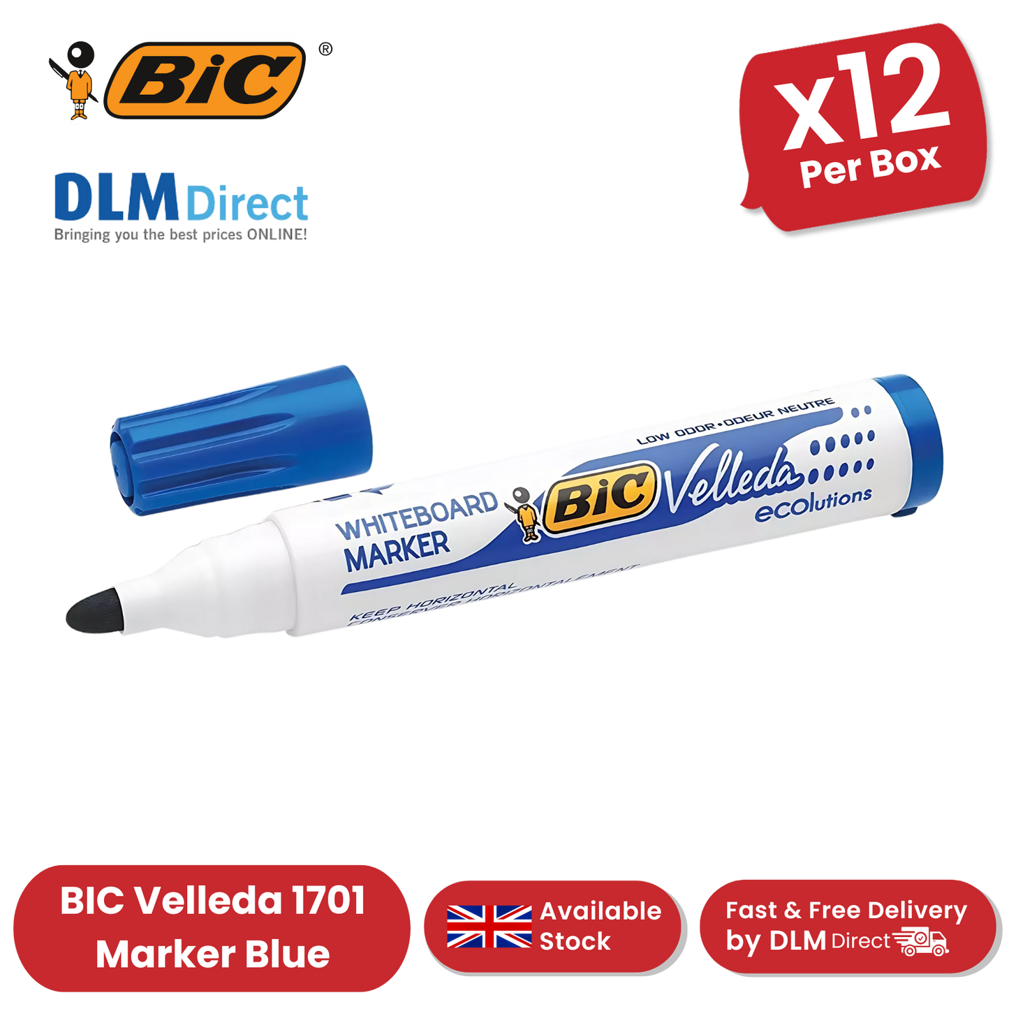 BIC Velleda 1751 ECOlutions Whiteboard Markers Green - Box of 12 BIC VELLEDA MARKER 1701 BLUE - PACK OF 12