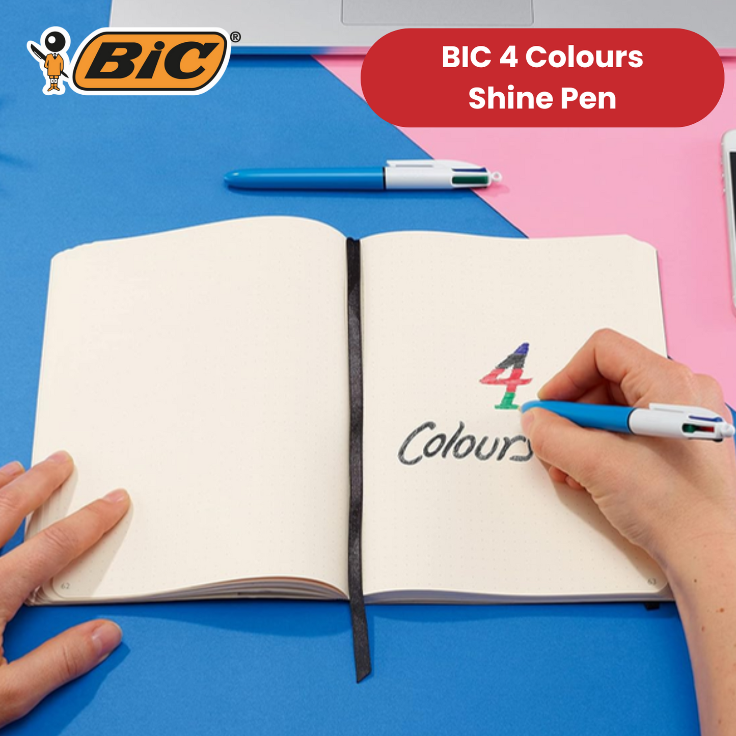 Bic 4-Colours Original Medium Ballpoint Pen 1.0mm Tip - Pack of 6