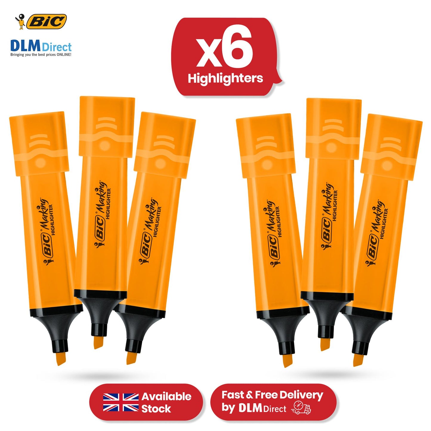 Bic Highlighter Flat - Neon Orange - Pack of 6