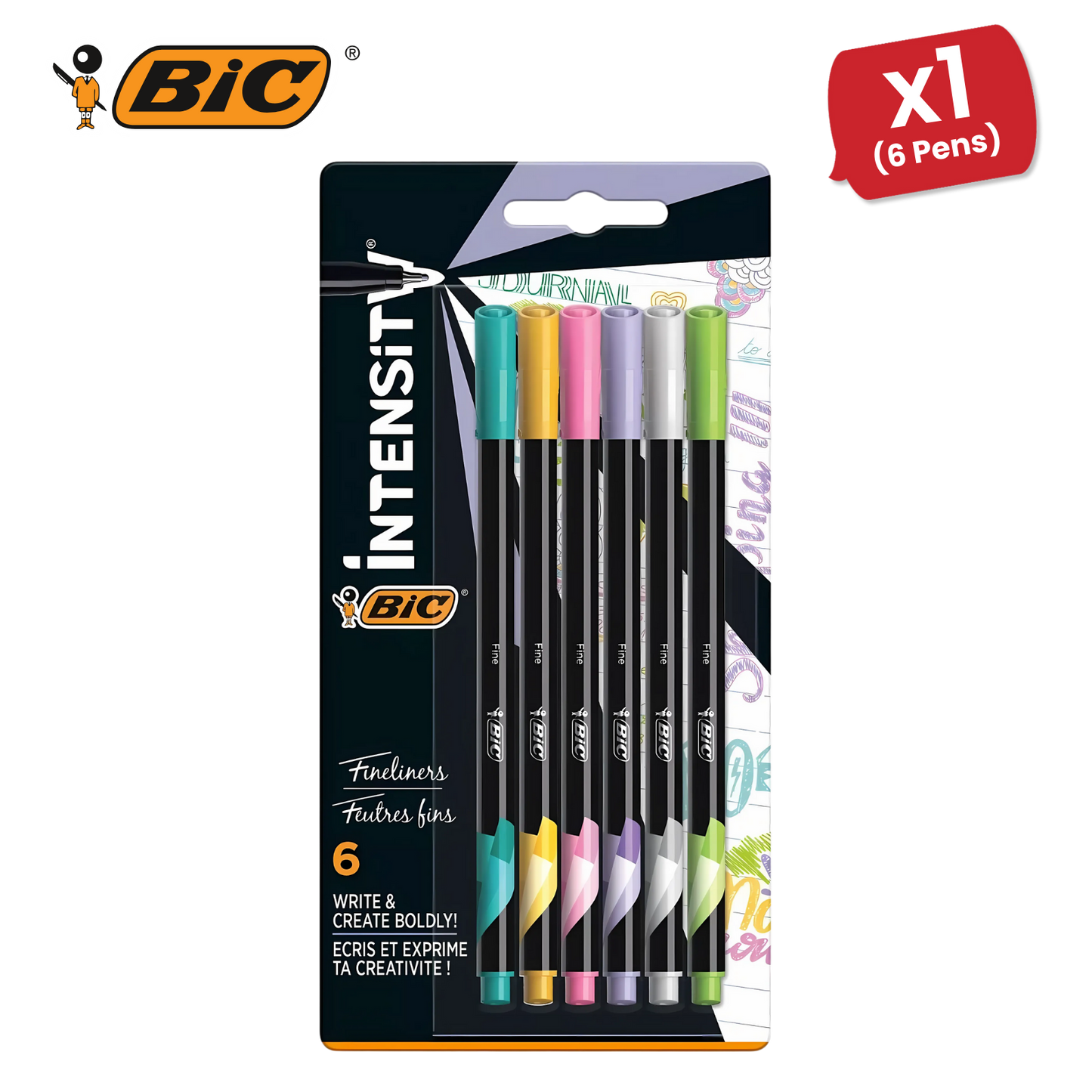 BiC Intensity Fine Felt Tip Pens, Pack of 6