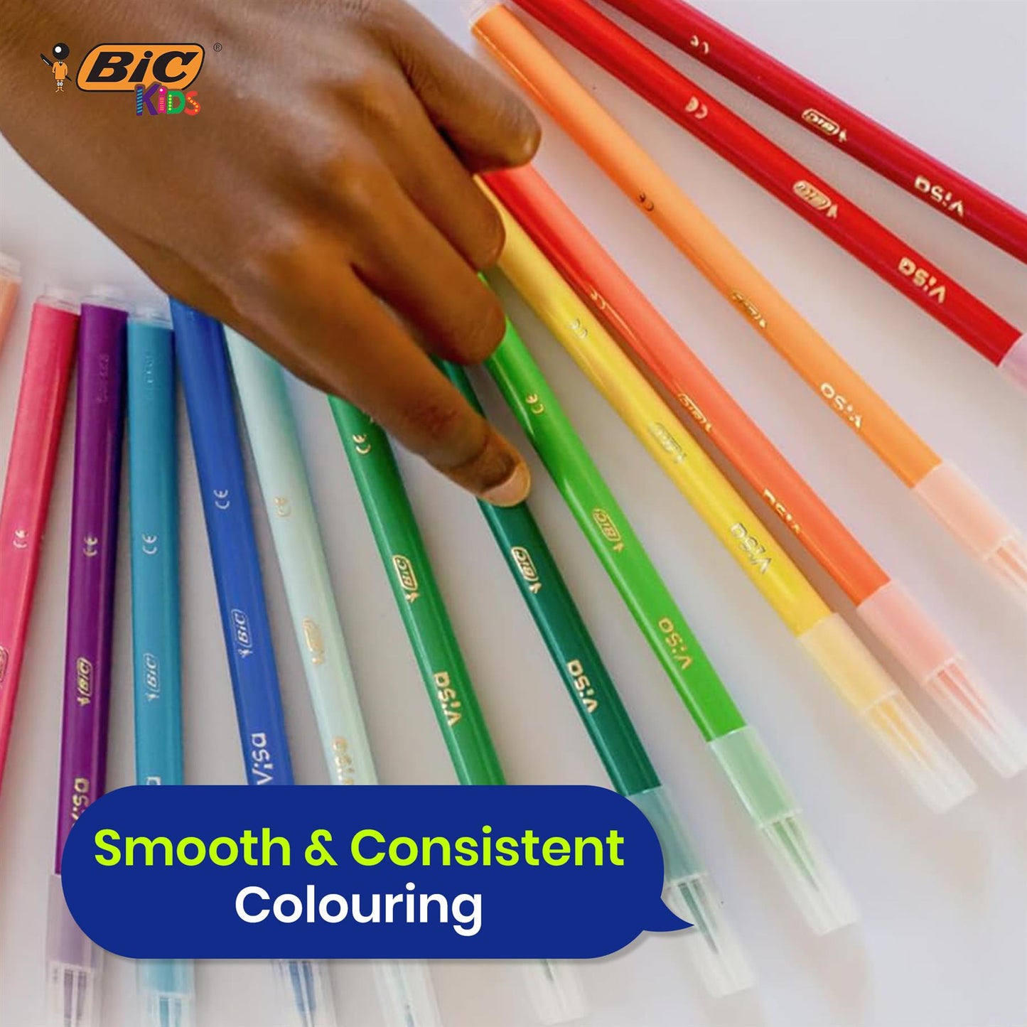 BIC Kids Colouring Pens 18 Pack Fine Tip Washable Felt Pens for School and Art