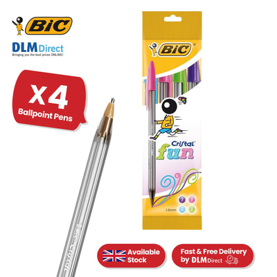 BIC Cristal Fun Ballpoint Pens Assorted Colours 1.6mm 4 Pack