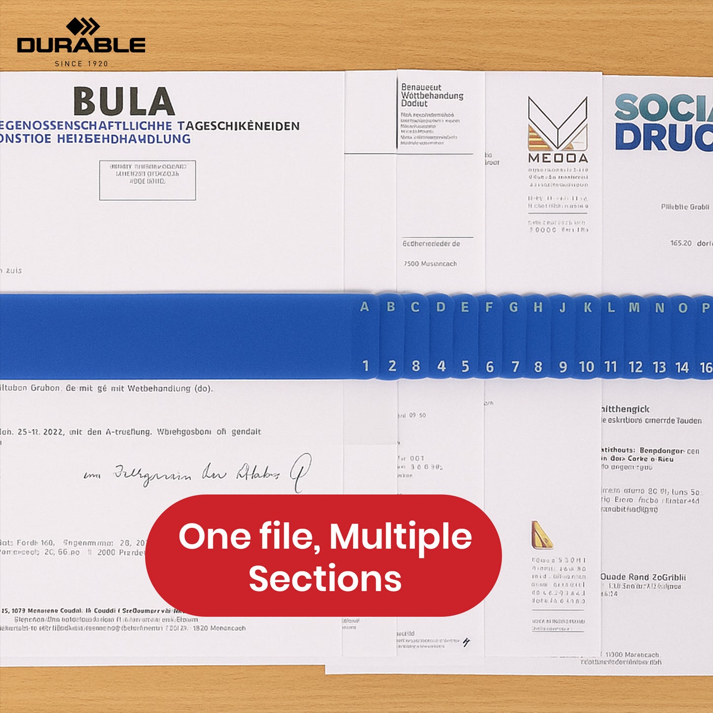 Durable Blue Expanding File Organiser, A-Z & 1-31 Polypropylene Folder for Desk Filing