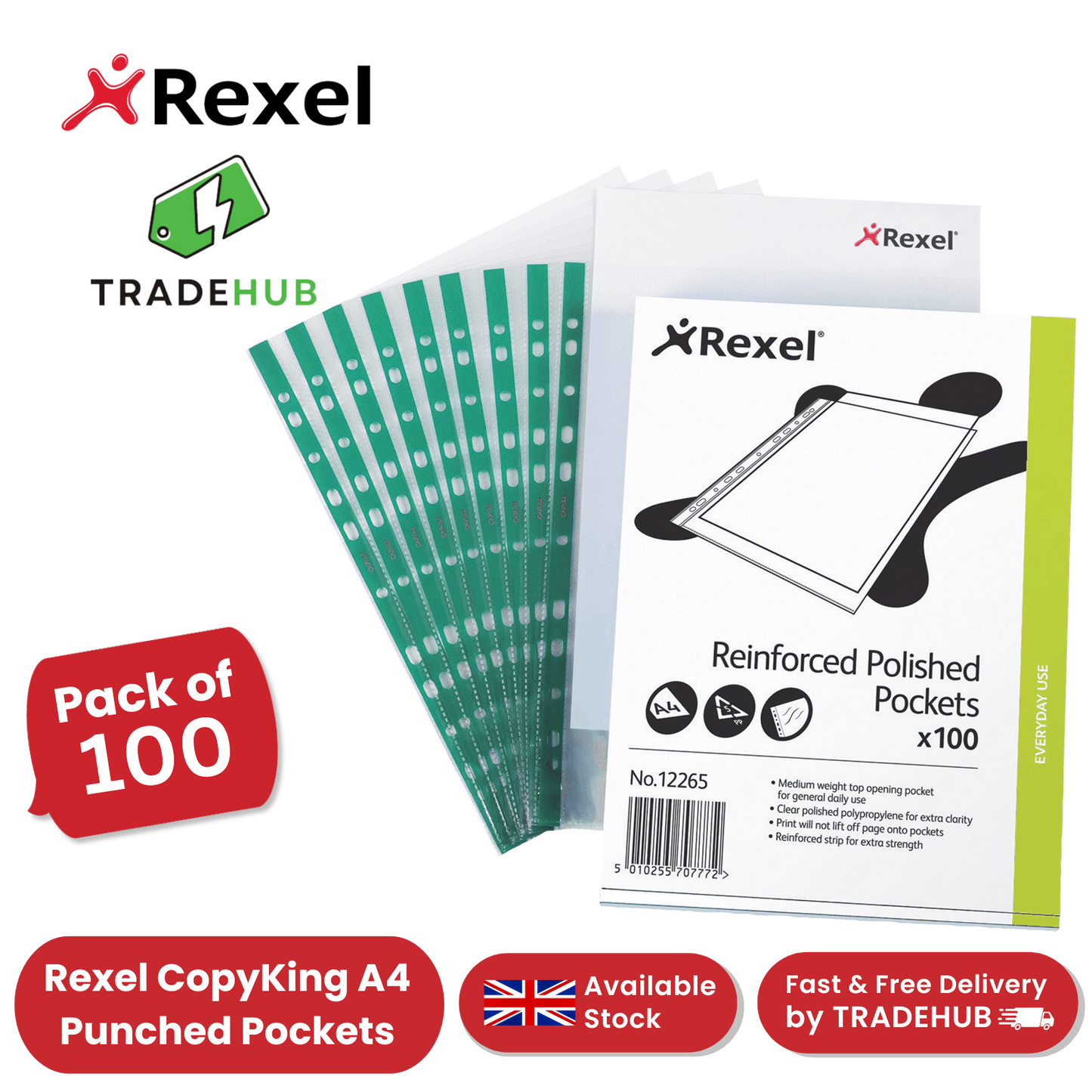 Rexel Copyking Clear Reinforced Pockets CKP/A4 12265 (Pack of 100) 1 to 5