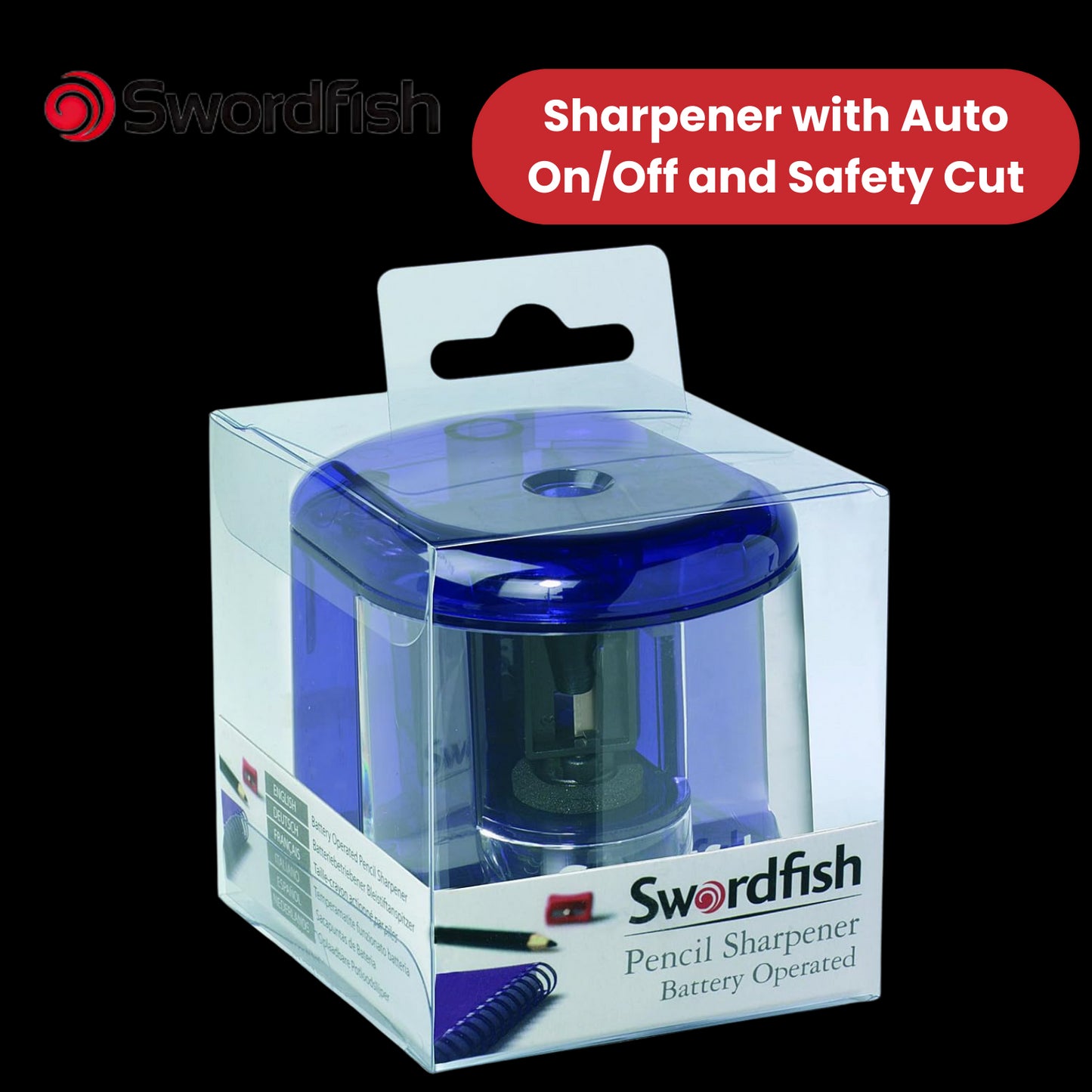 Swordfish Battery-Operated Pencil Sharpener -Purple, School & Office Use Pack- 1