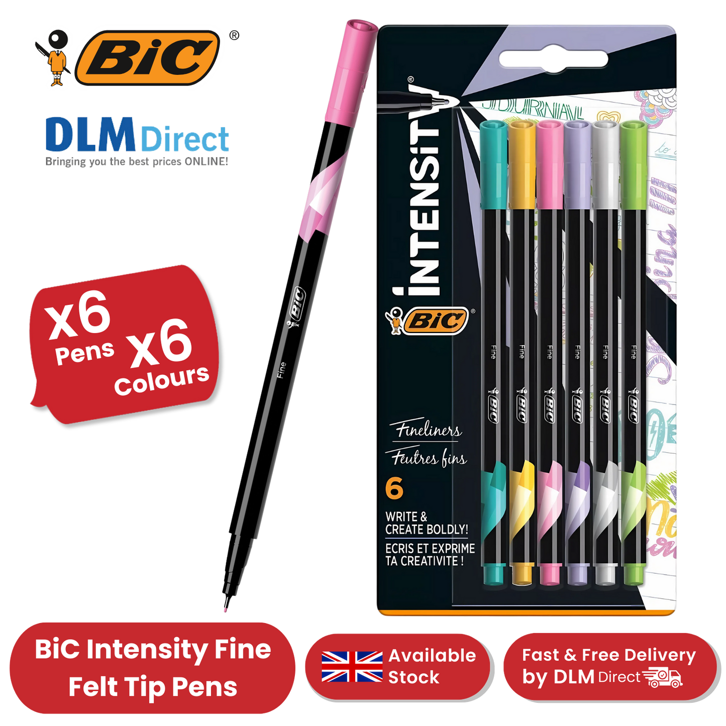 BiC Intensity Fine Felt Tip Pens, Pack of 6