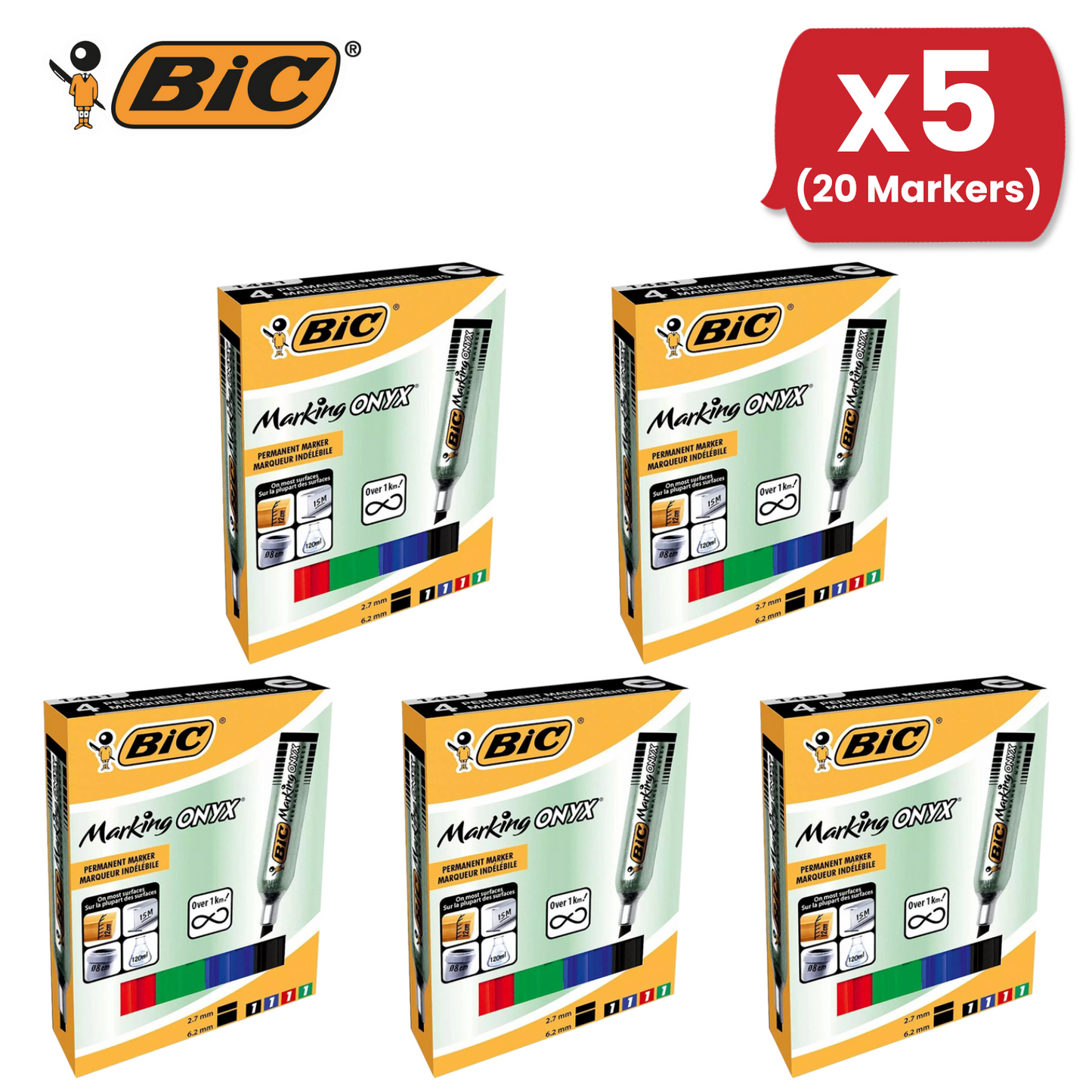 BIC ONYX 1482 Mini Permanent Marker Bullet Tip Assorted Pack of 4 - 1 to 5 Packs