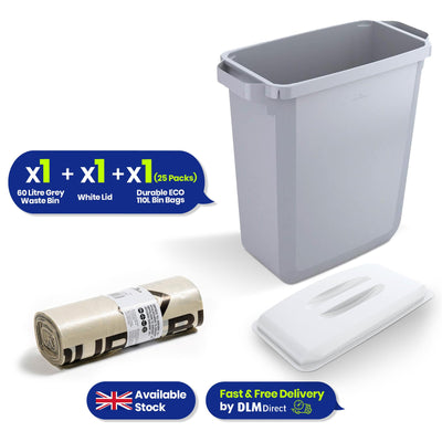 Durable DURABIN 60 Grey+ Durable DURABIN 60 Lid White+ Durable ECO 110L Bin Bags 100% Recycled