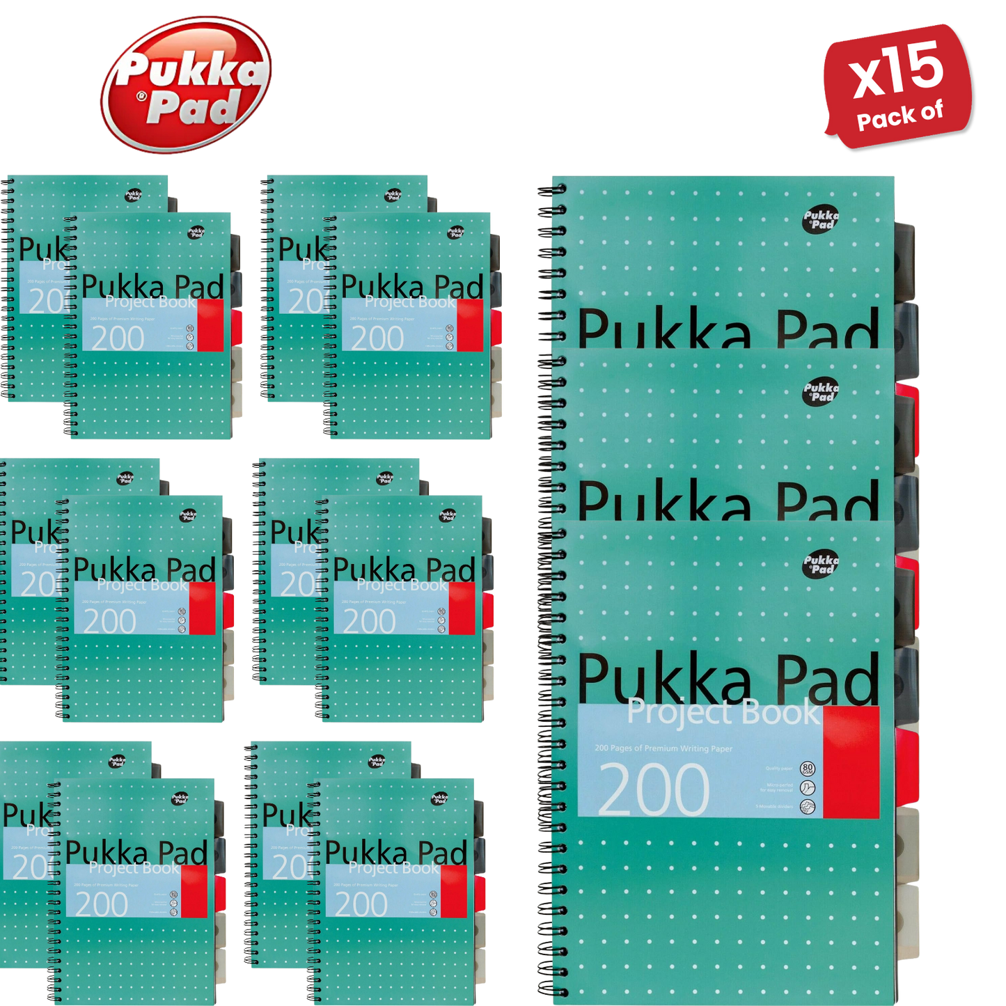 Pukka Pad White B5 Project Book 200 Pages Wirebound Project Book, Ruled/Margin