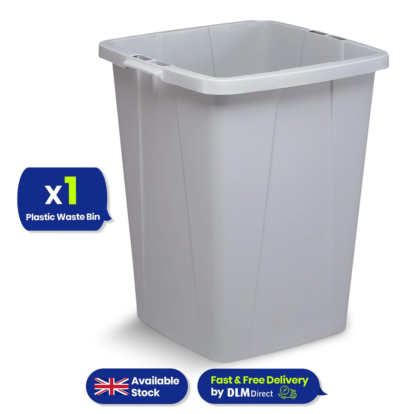 Durable Durabin Grey Waste Bin 90L Stackable Plastic Bin with Sturdy Handles