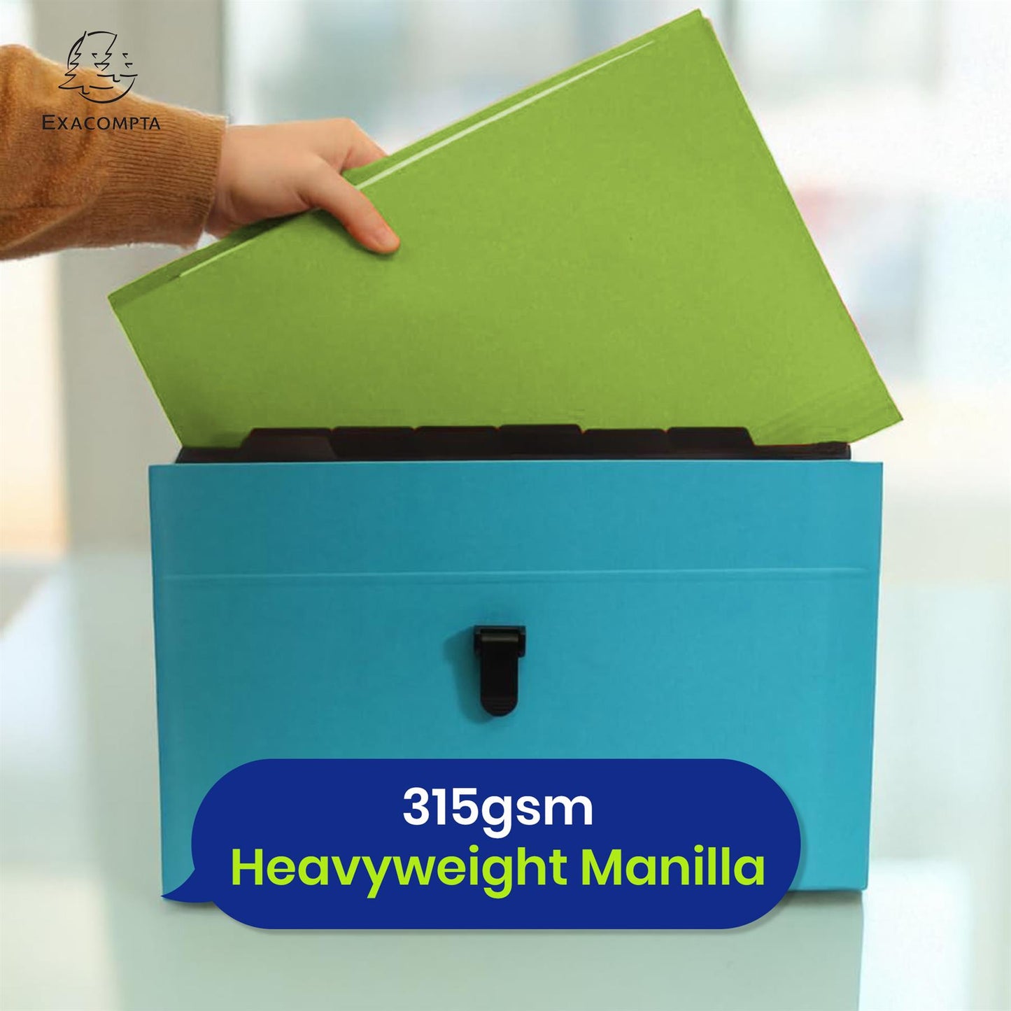 Exacompta Square Cut Folder Strong, 315gsm Manilla Holds A4 Foolscap Documents, Pack of 100 (Green)