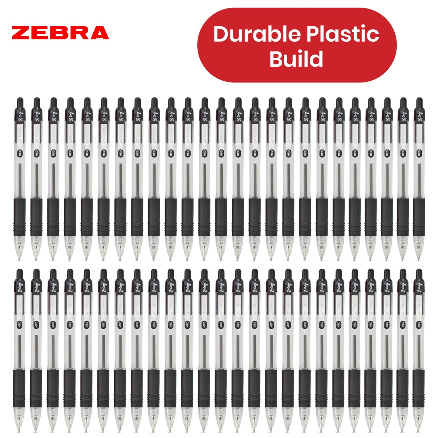 Zebra Ballpoint Pen Black Z Grip Retractable Pen 1.0mm Medium Point Biro for School Office (Pack of 50)