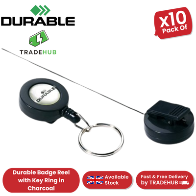 Durable Badge Reel with Key Ring in Charcoal - Pack of 10 - Pack 1-5