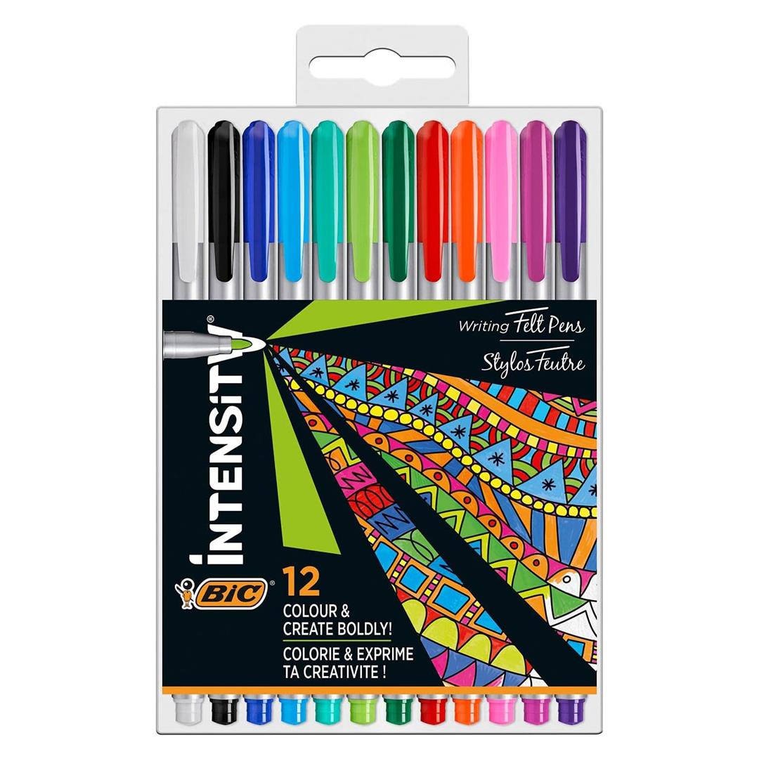 BIC Intensity Medium Felt-Tip Pens, Medium Tip, Wallet of 12
