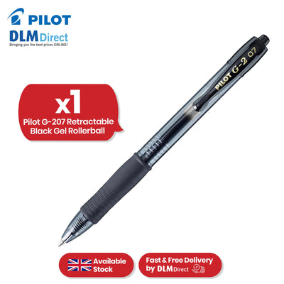 Pilot G-207 Rollerball - 0.4mm Tip Black Writing Pen, Retractable Biro, Smooth Ink Gel Pen for Notes
