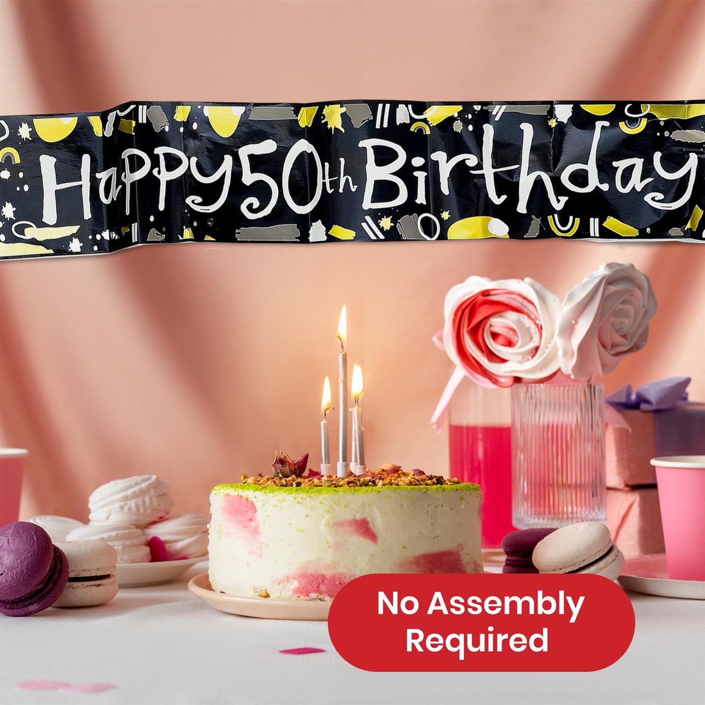 Happy 50th Birthday Black and White Recyclable Banner - 2.6m