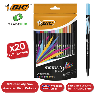 BIC Intensity Fine Felt Tip Pens Fine Point Assorted Colours - Doypack of 20