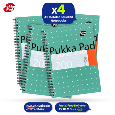 Pukka Pad A5 Squared Jotta Book 4-Pack Wirebound Notebook, 200 Pages for School & Office