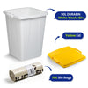 DURABIN 90L White Bin with Yellow Lid and 25x 110L Recycled Bin Bags for Everyday Use