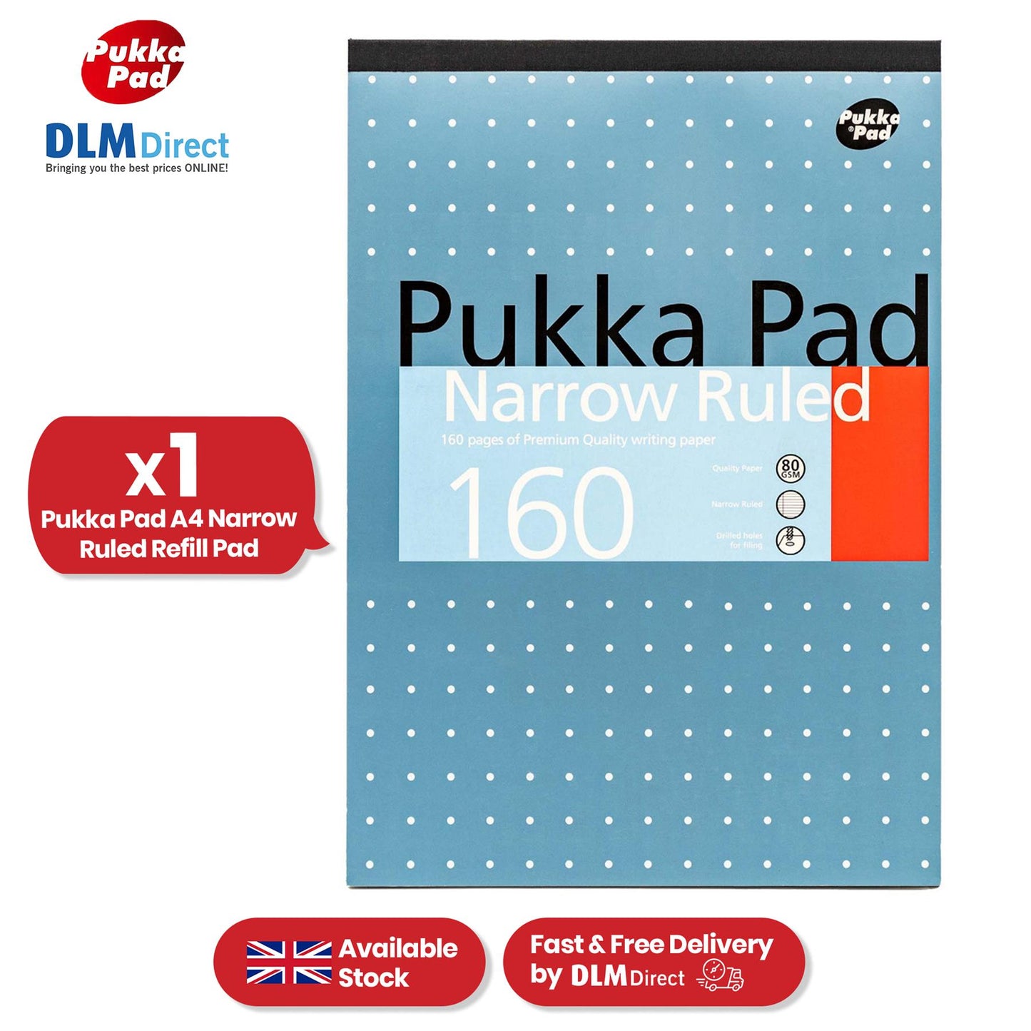 Pukka Pad A4 Refill Pad 160 Pages Metallic Notebook, 80GSM Perforated Paper Writing Pads for Work