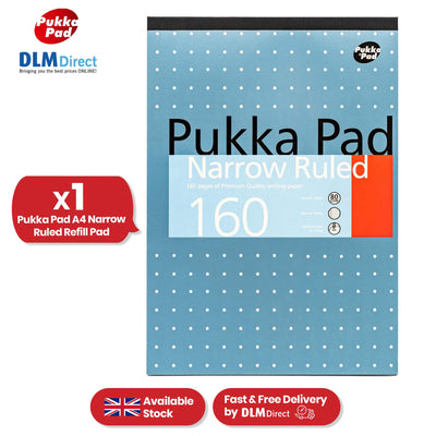 Pukka Pad A4 Refill Pad 160 Pages Metallic Notebook, 80GSM Perforated Paper Writing Pads for Work
