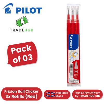 Pilot FriXion Ball & Clicker Pen Refills Red 0.7mm - (Pack of 3) Smooth Writing