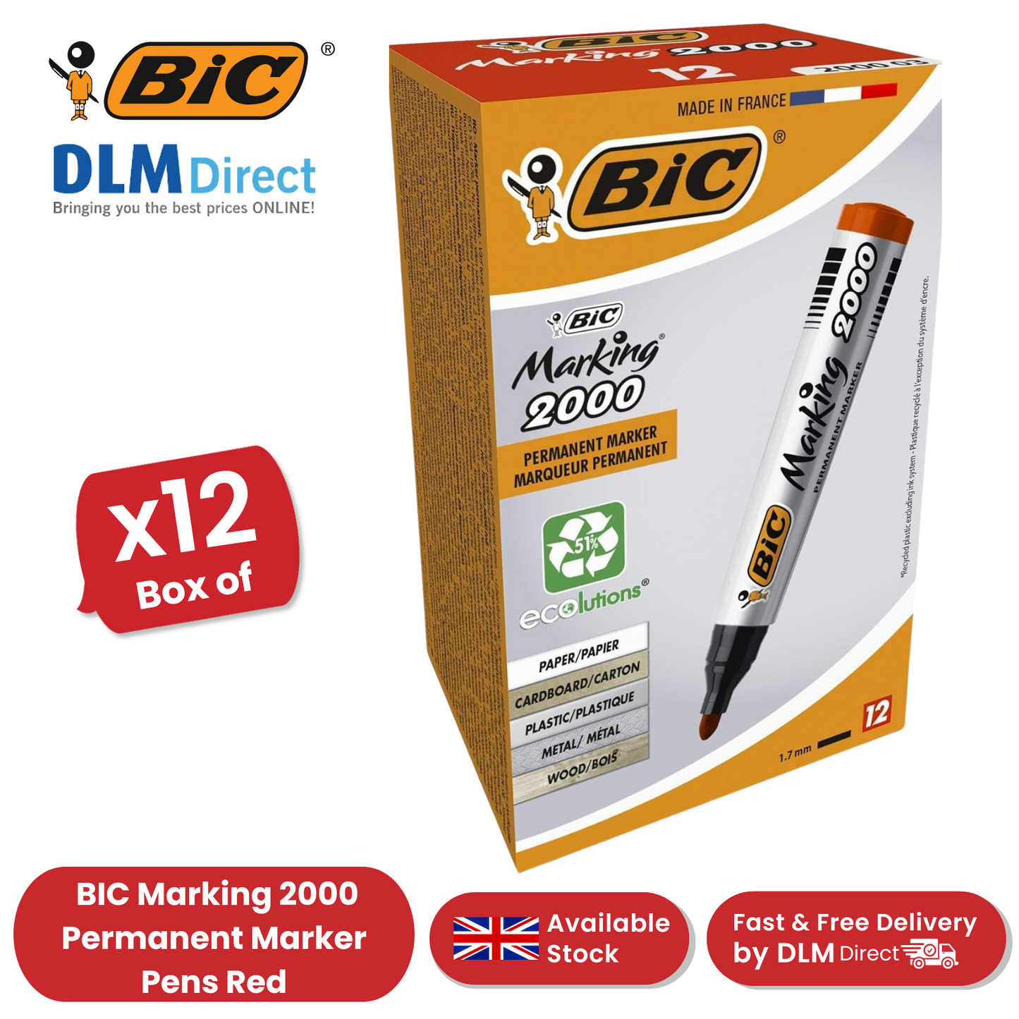BIC Marking 2000 ECOlutions Permanent Bullet Tip Markers Red - 12 - 1 to 5 Packs