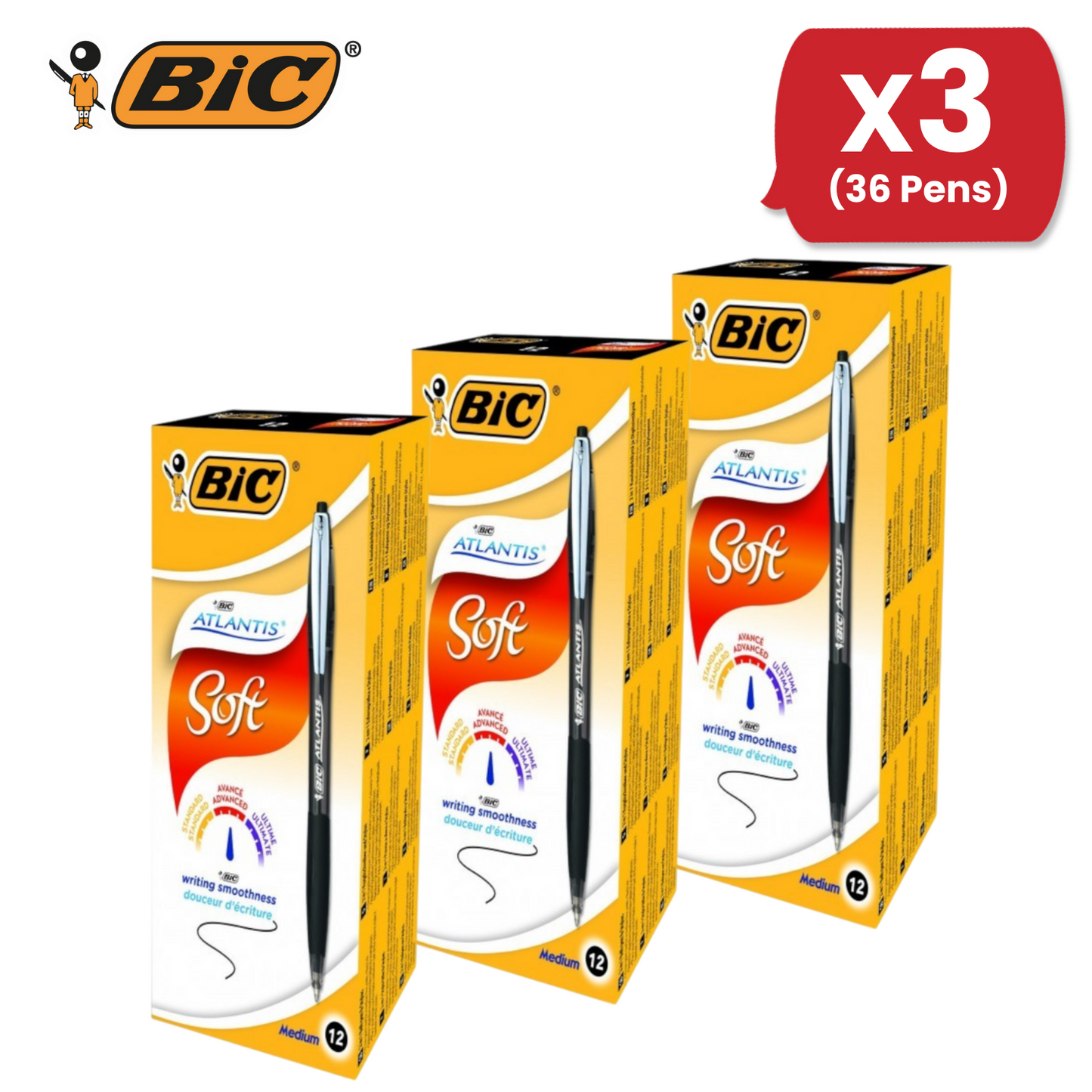 BIC Atlantis Classic Ballpoint Ball Pens Black Colour- Medium Tip - Pack of 12